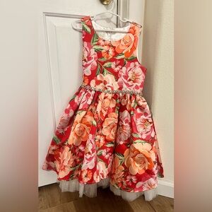 American Princess Red Floral Dress with Jewel Accent